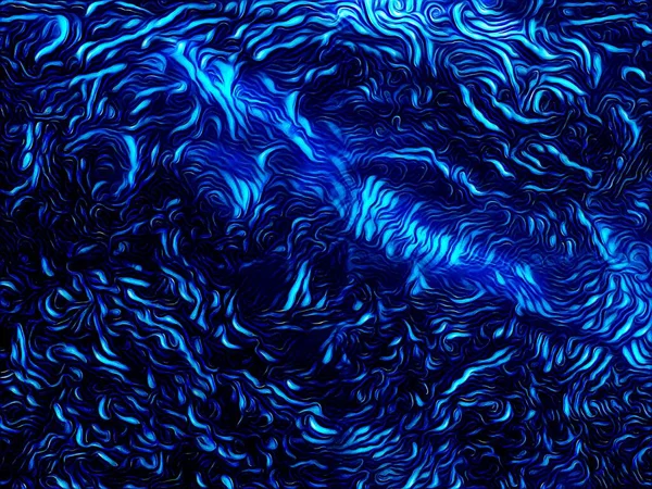 近似于波浪图案的用刷过的抛光钢印制成的生动的霓虹灯蓝色阴影 — 图库照片