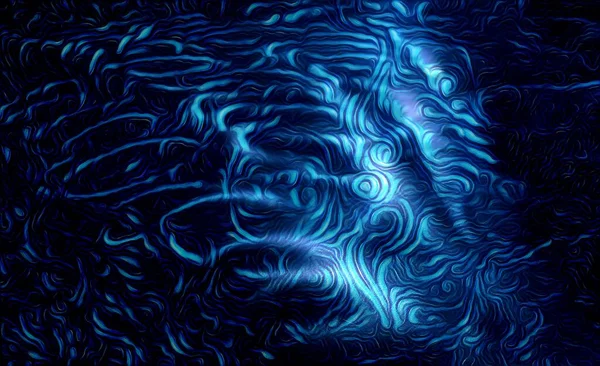 Parlak Neon Mavisinin Gölgeleri Fırçalanmış Çelik Izlerinin Dalga Desenlerine Benzemesi — Stok fotoğraf