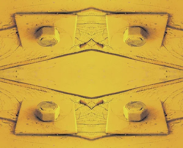 Einzelne Leuchtend Gelb Lackierte Riesige Industriebolzen Durch Reflexion Komplizierte Symmetrische — Stockfoto