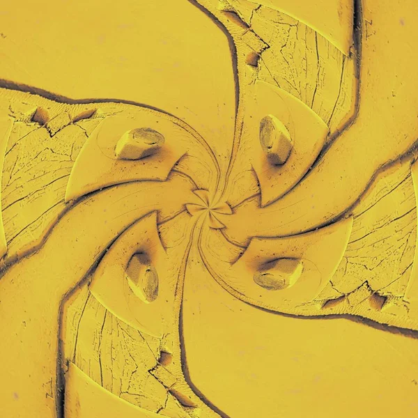 Einzelne Leuchtend Gelb Lackierte Riesige Industriebolzen Durch Reflexion Komplizierte Spiralmuster — Stockfoto