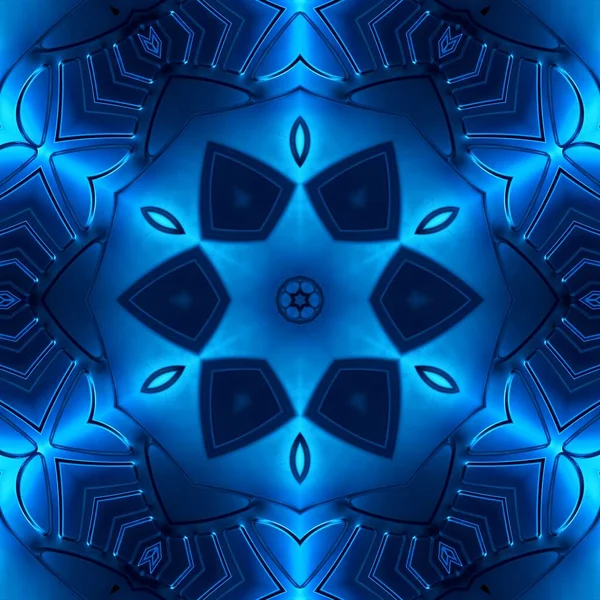 放射状の六角形の花のファンタジー形状パターンやデザインへの複数の反射によってオープンドレイン穴を持つ新しい光沢のあるガンメタルブルーステンレスシンク — ストック写真