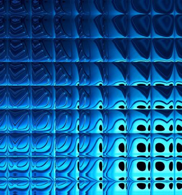 Buz kalıplarının ve tasarımların çoklu yansımaları sayesinde yeni parlak, mavi, paslanmaz lavabo ve açık drenaj deliği.