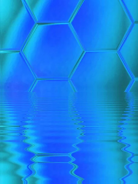 Azul Néon Vívido Com Camadas Mosaico Hexagonais Seguida Transformado Padrões — Fotografia de Stock