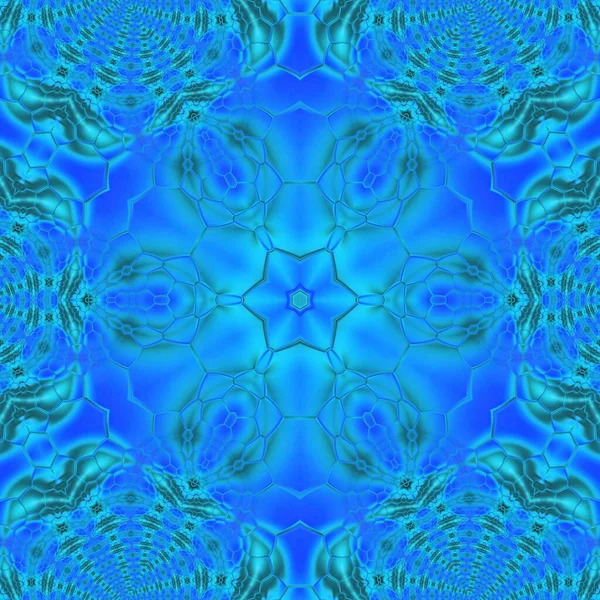 六角形のモザイクタイル層と鮮やかなネオンブルーは その後 多くのパターンやデザインの正方形の形式六角形の花のファンタジーに変身 — ストック写真