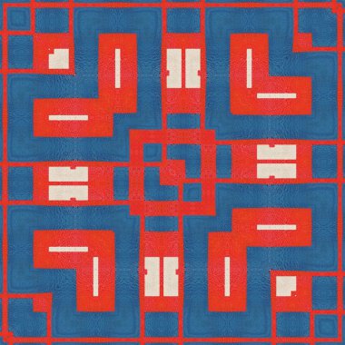 Kare biçiminde kırmızı dikdörtgen şekilli kraliyet mavi kutu tasarımı ve küçük beyaz çizgi geometrik desenleri