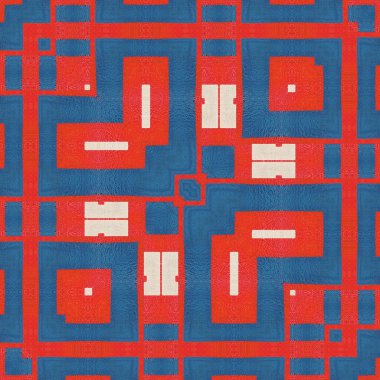 Kare biçiminde kırmızı dikdörtgen şekilli kraliyet mavi kutu tasarımı ve küçük beyaz çizgi geometrik desenleri