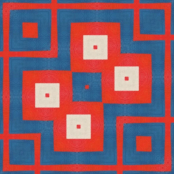 正方形の形のロイヤルブルーボックスのデザイン赤の長方形と小さな白い線の幾何学的なパターン — ストック写真