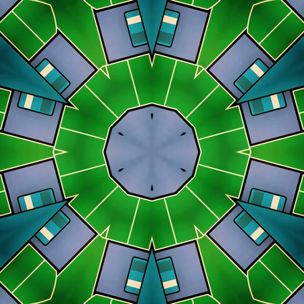 Açık Mavi Parlak Yeşil Dikdörtgen Bloklar Karmaşık Geometrik Desenlere Tasarıma — Stok fotoğraf