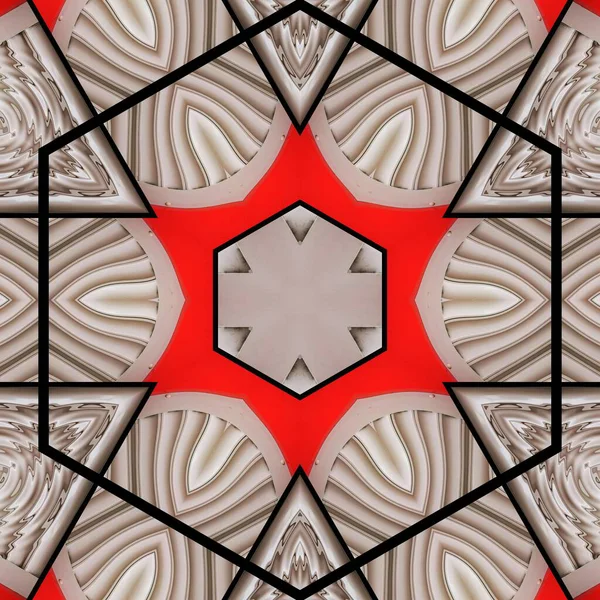 Egyedülálló Összetett Élénk Vörös Fehér Geometriai Formák Minták Gyűjteménye Tükröződéssel — Stock Fotó