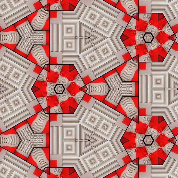 Egyedülálló Összetett Élénk Vörös Fehér Geometriai Formák Minták Gyűjteménye Tükröződéssel — Stock Fotó