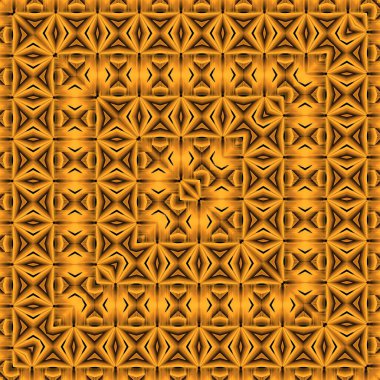 Siyah zemin üzerindeki parlak neon sarısı spiral desenler kare biçiminde birçok karmaşık şekil ve tasarım üretiyor.