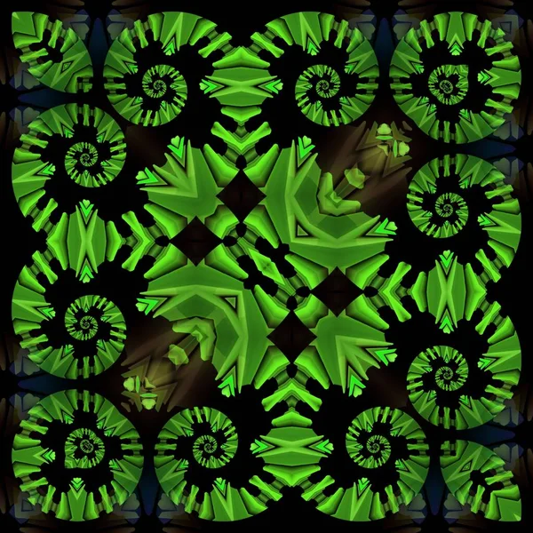 Bright Neon Green Spiral Patterns Black Background Generating Many Intricate — Stock Photo, Image