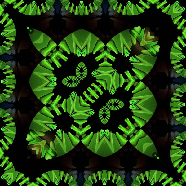 Яскраві Неонові Зелені Спіральні Візерунки Чорному Тлі Генерують Багато Складних — стокове фото