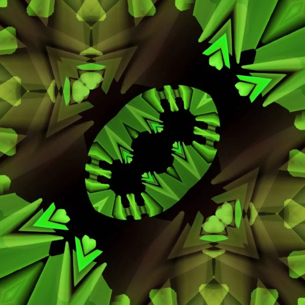 Helle Neongrüne Spiralmuster Auf Schwarzem Hintergrund Die Viele Komplizierte Formen — Stockfoto