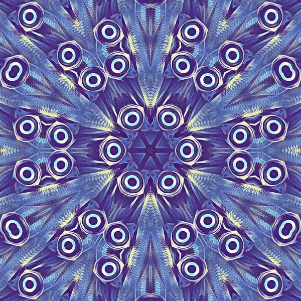 コネクタの目と氷青効果に抽象的な放射状の六角形のパターンとデザインとして多くのステンレス編組フレックスホースの作品 — ストック写真