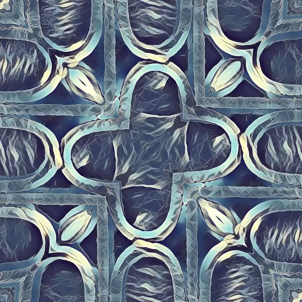 형태의 파란색 얼음을 정사각형 모양으로 느끼도록 변형된 연철로 울타리 — 스톡 사진