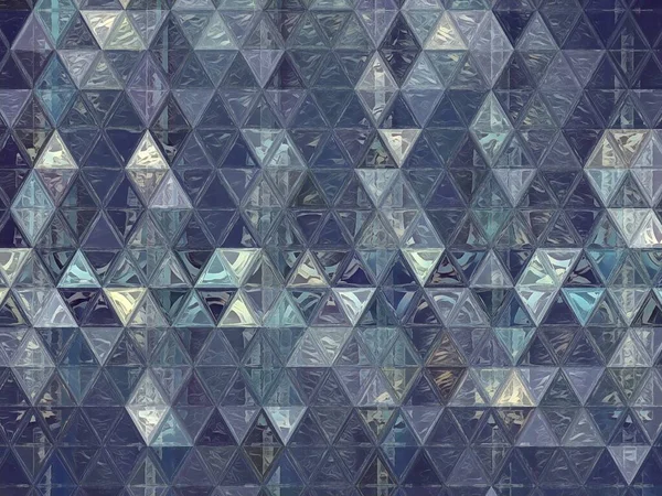在许多复杂的三角形马赛克风格的设计中 锻造的铁制图案的安全栅栏被改造成蓝色冰块的外观和感觉 — 图库照片