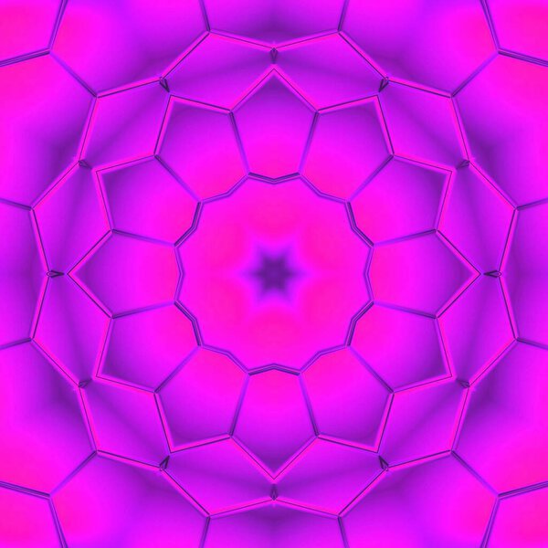 яркий неоново-розовый и фиолетовый с шестиугольными слоями мозаики, а затем трансформируется во многие узоры и конструкции
