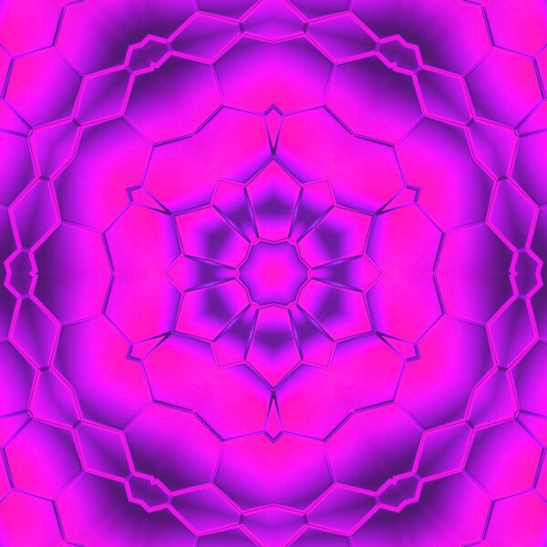 яркий неоново-розовый и фиолетовый с шестиугольными слоями мозаики, а затем трансформируется во многие узоры и конструкции

