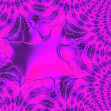 canlı neon pembe ve mor altıgen mozaik fayans katmanları ile daha sonra birçok desene ve tasarımlara dönüştürüldü.