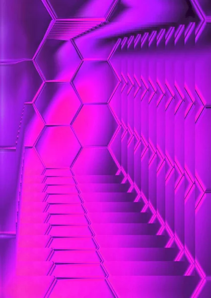 Vivid Neón Rosa Púrpura Con Capas Mosaico Hexagonales Luego Transformado — Foto de Stock