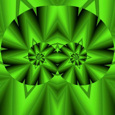 Siyah zemin üzerinde parlak neon yeşil spiral desenler birçok karmaşık şekil ve tasarım oluşturur.