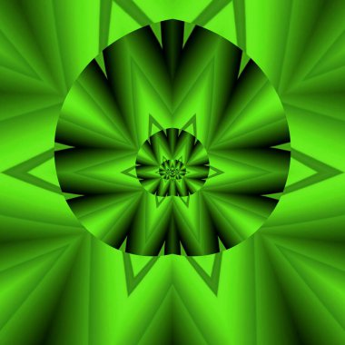 Siyah zemin üzerinde parlak neon yeşil spiral desenler birçok karmaşık şekil ve tasarım oluşturur.