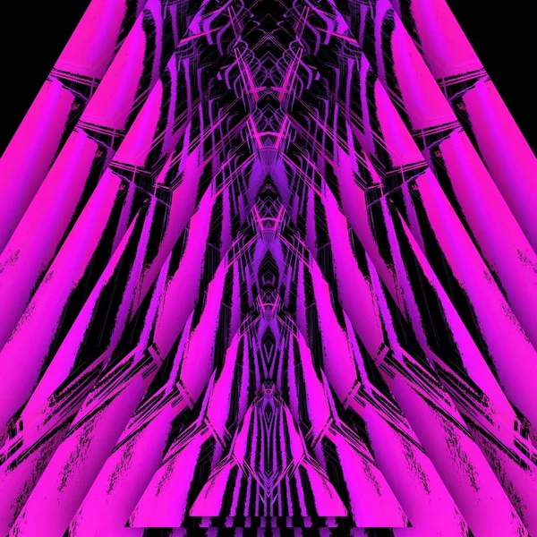 Струменевому Чорному Тлі Яскраво Рожеві Вертикальні Геометричні Форми Вежі Потім — стокове фото