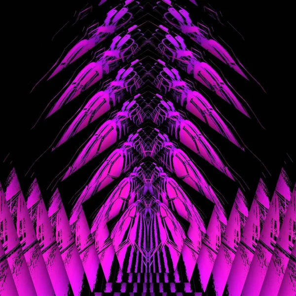 Струменевому Чорному Тлі Яскраво Рожеві Вертикальні Геометричні Форми Вежі Потім — стокове фото