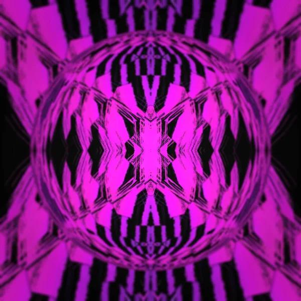 喷涂在黑色背景上的是鲜明的粉色垂直几何塔的形状 然后产生许多同心图案和独特的设计 — 图库照片