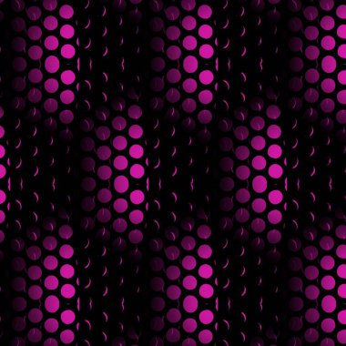 Siyah zemin üzerinde desenler ve tasarım olarak delinmiş metalden canlı pembe benekli geometrik noktalar