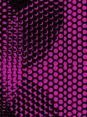 Siyah zemin üzerinde desenler ve tasarım olarak delinmiş metalden canlı pembe benekli geometrik noktalar