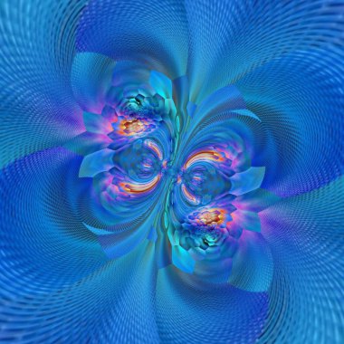 Pembe mor ve turkuaz renklerde siklon tasarımlı mavi pul pul duvar yüzeyinin renklerini soyma soyutluğu