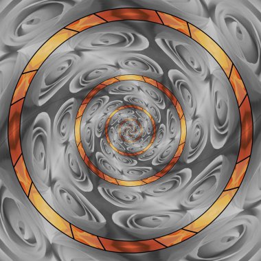 Renkli turuncu çiçek başlarının kolaj koleksiyonu desenli doğal bej renkli gül çiçeğiyle birleştirilerek karmaşık fütüristik geometrik desenlere ve tasarımlara dönüştürüldü.