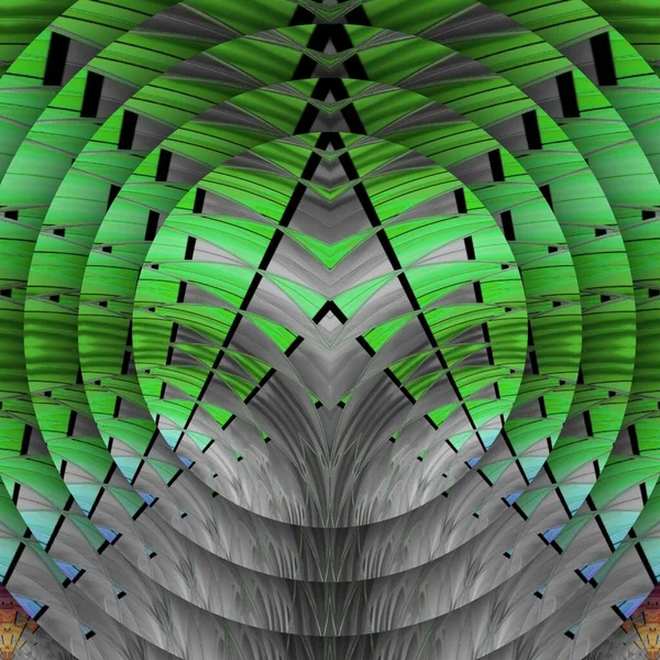 Groen Grijs Dak Architectuur Geometrische Radiale Patroon Ontwerp — Stockfoto