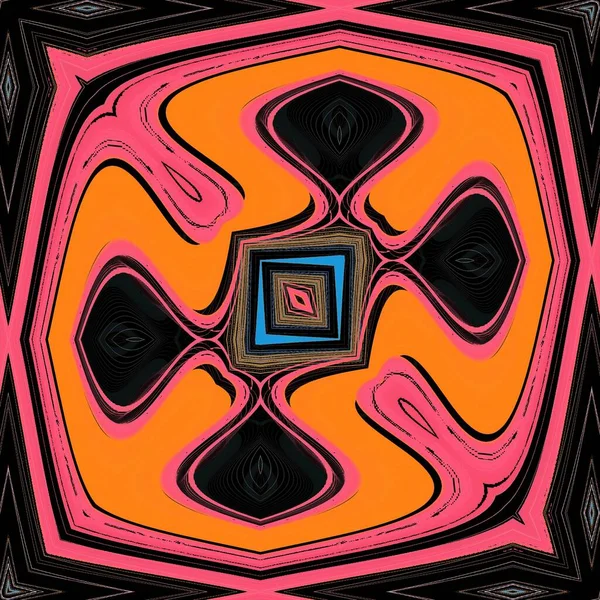 Élénk Rózsaszín Élénk Narancssárga Hajlított Fekete Felület Hullámos Geometriai Formák — Stock Fotó