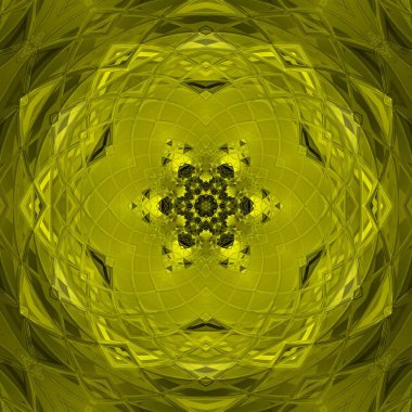 Altıgen çiçekli fantezi radyan tasarımı canlı sarı ve siyah güçlü karmaşık geometrik şekiller ve desenlerden