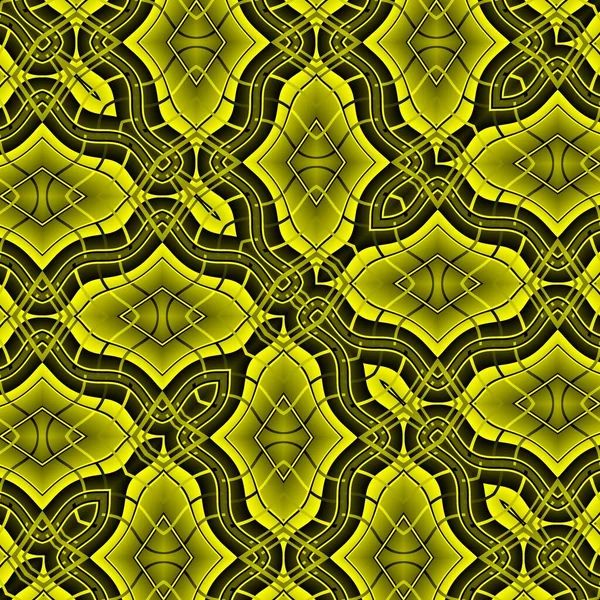 正方形の形式複雑な対称デザイン鮮やかな黄色と黒の強い複雑な幾何学的な形状とパターン — ストック写真