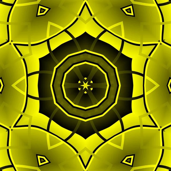 Čtvercový Formát Složité Symetrické Vzory Živé Žluté Černé Silné Složité — Stock fotografie