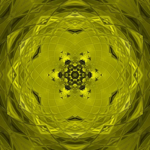 鮮やかな黄色と黒の強い複雑な幾何学的形状とパターンから六角形の花のファンタジー放射状のデザイン — ストック写真