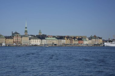 Stockholm, İsveç. Jujy, 25, 2014. Şehir merkezinde toprak seti. Birger Jarls parçalanmış, Riddarholmen Kilisesi. Skyline.