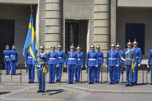 Stockholm Svédország 2014 Július Gárda Ceremóniájának Megváltoztatása Megfigyelő Fedélzeten Királyi — Stock Fotó