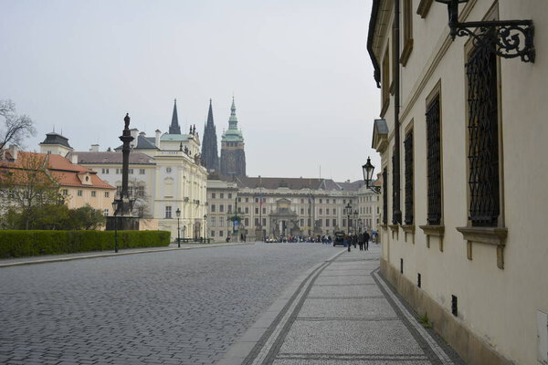 Prague, Czech Republic. March, 31, 2014. Prague old town view from Hradcany Square to Saint Vitus cathedral