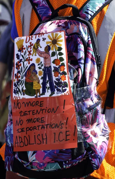 Denver Colorado Usa Manifestanti Denver Colorado Carry Signs Critical Ice — Foto Stock