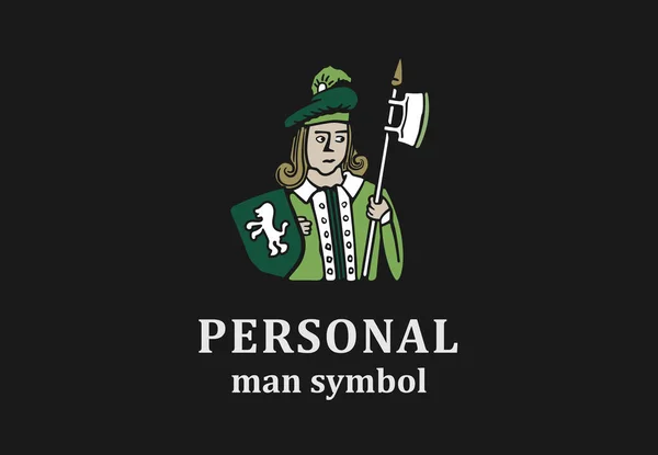 Γελοιογραφία λογότυπο του ανθρώπου με halber σε μαύρο φόντο. — Διανυσματικό Αρχείο