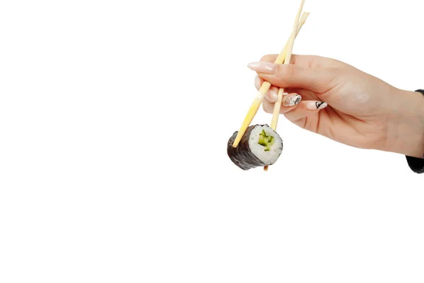 Cocina Japonesa Rollos Sushi Sobre Fondo Blanco Aislado Primer Plano —  Fotos de Stock