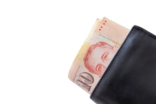 Singapore Dollars in a black wallet isolated on white background. clipping path — Stock Photo, Image