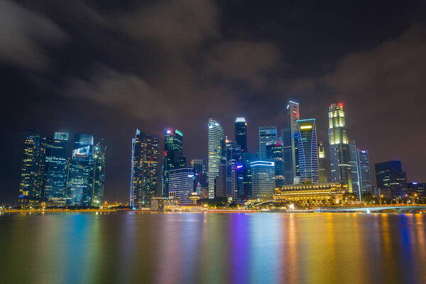 Singapore Financial District skyline at night time.