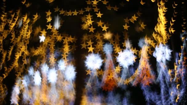 Bokeh, karácsony, könnyű, éjszakai csillag — Stock videók