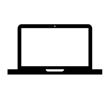 Dizüstü siyah beyaz arka plan üzerinde izole trendy düz stil simgesinde. Web sitesi tasarımı veya logo veya app veya kullanıcı arabirimi bilgisayar simgesi. Vektör çizim, Eps10.